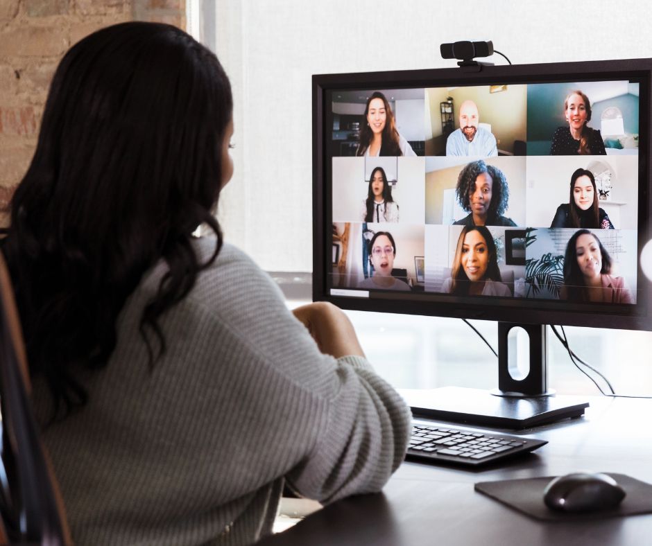 Woman on a virtual zoom meeting